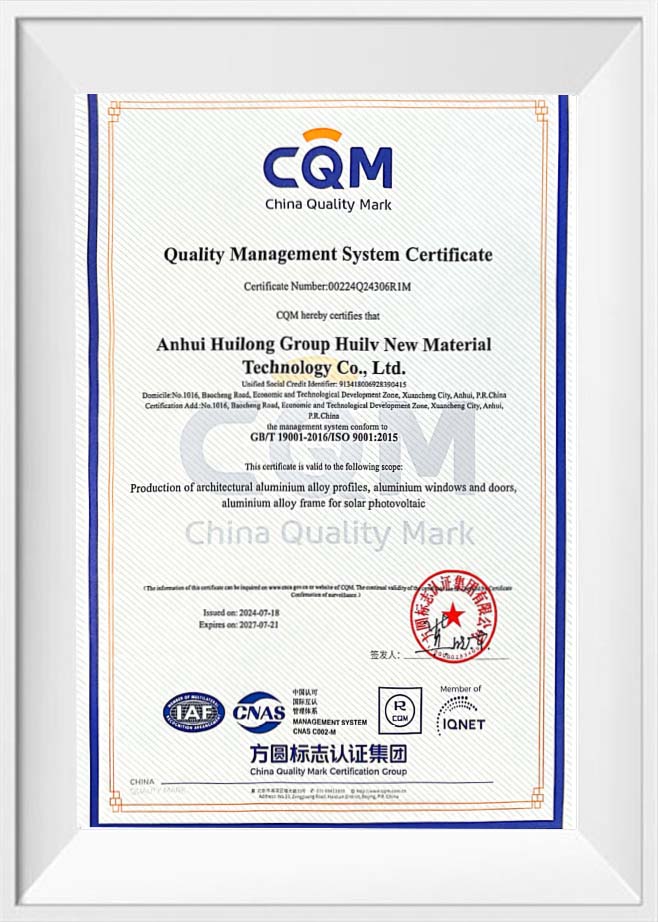 Certificat de système de gestion de la qualité